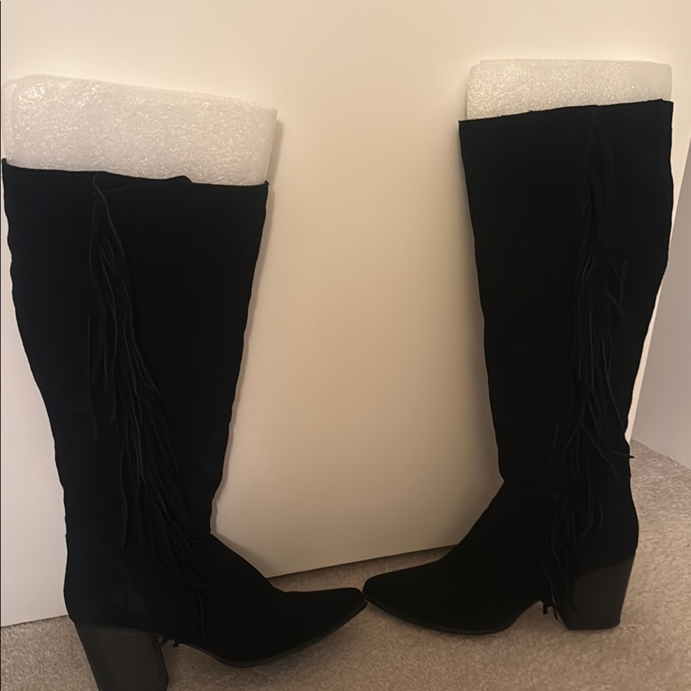 Black Suede Knee-High Boots